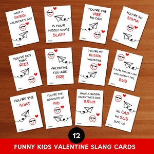 Slang Kinder Valentinstag Karten druckbar lustig Tweens Jugendliche Gen Z Gen Alpha Jungen Mädchen Klassenzimmer Valentinstag Schule Valentinstag Karten Download