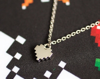 Delicate 8 Bit Heart Necklace Video Game Health Gamer Gift Minimal