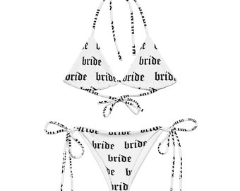 Gothic Bride Medieval Script Wedding White Black Letter Bikini Swim Suit