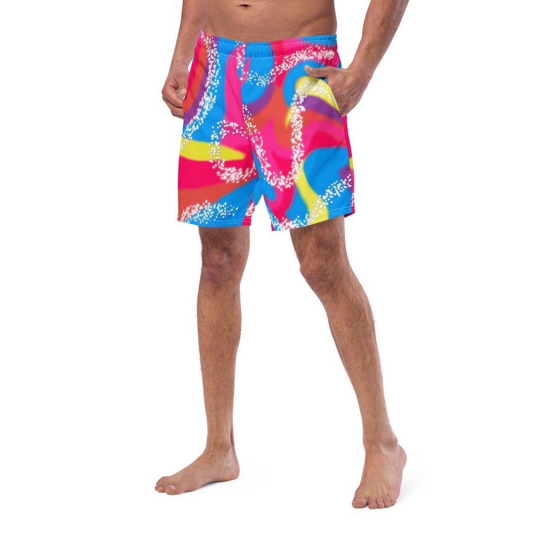 Adult Men's Retro 90's Swimsuit Swim Trunks Roller Blade Malibu Outfit