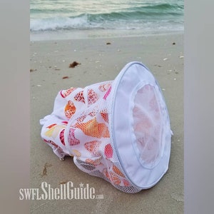 Seashell Shelling Bag Beach Bag Shells of Southwest Florida Gulf of Mexico Drawstring Shoulder Strap Mesh Base Tote image 8