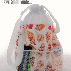 Seashell Shelling Bag Beach Bag Shells of Southwest Florida Gulf of Mexico Drawstring Shoulder Strap Mesh Base Tote image 7