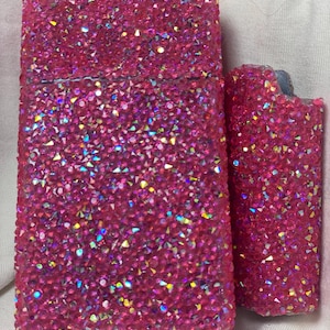 Womens crushed crystal cigarette case, cigarette pac holder, cigarette box 100s with lighter sleeve