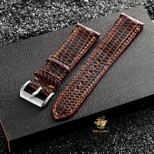 24mm,22mm,21mm,20mm,19mm,18mm,16mm dunkelbraunes Armband Eidechse, hochwertiges Armband, Armband aus Leder: