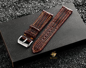 Dark Brown Lizard Leather Watch Strap, high quality watch band,leather watch band, custom all size, 24mm,22mm,21mm,20mm,19mm,18mm,16mm.