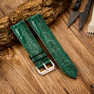 Green Alligator Leather Watch Strap, high quality watch strap, custom leather watch band, custom all size,22mm,21mm,20mm,19mm,18mm,16mm.