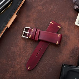Burgundy Veg–Tan Leather Watch Band ,Custom Watch Band, Handmade Leather Watch Strap, Italian Leather Strap,22mm 20mm 18mm 16mm 14mm: