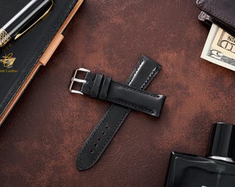 Zeitlos gegerbtes Leder-Armband für Uhren, 22 mm, 20 mm, 18 mm, 16 mm, 14 mm.