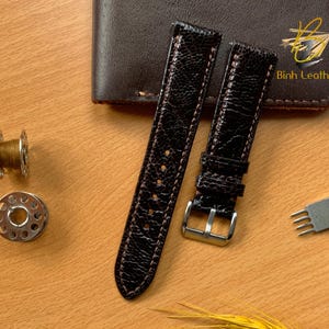 Dark Brown Ostrich Foot Leather Watch Strap , 24mm 22mm 20mm Handmade Leather Watch Strap, Ostrich Foot Leather Watch Band, 18mm 16mm 14mm:
