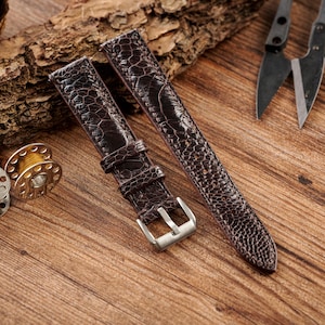 Dark Brown Ostrich Foot Leather Watch Strap , 24mm 22mm 20mm Handmade Leather Watch Strap, Ostrich Foot Leather Watch Band, 18mm 16mm 14mm: