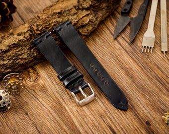 Schwarzes Leder-Armband für Uhren, 22 mm 20 mm 18 mm 16 mm 14 mm.