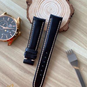 Swift Lederarmband schwarz, Uhrenarmband aus schwarzem Leder, hochwertiges Armband für alle Größen 24 mm, 22 mm, 21 mm, 20 mm, 19 mm, 18 mm, 16 mm.