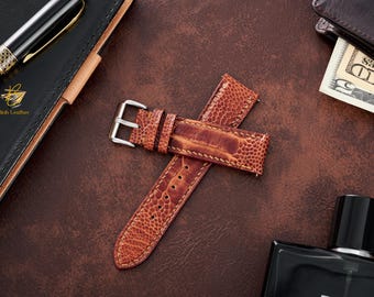 Gyllengult strutsbensläderarmband, specialanpassat klockarmband, handgjort läderarmband, armband i strutsbensläder, specialanpassat i alla storlekar.