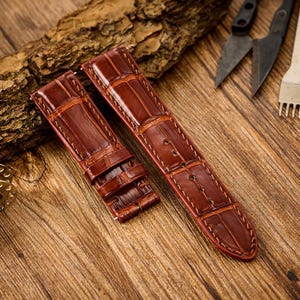 Reddish Brown Alligator Leather Watch Strap, high quality watch band, alligator leather watch band, 24mm,22mm,21mm,20mm,19mm,18mm,16mm,14mm.
