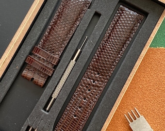 Dark Brown Lizard Leather Watch Strap, high quality watch band,leather watch band, custom all size, 24mm,22mm,21mm,20mm,19mm,18mm,16mm.