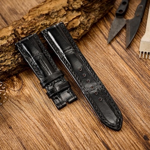 Black Alligator Leather Watch Strap, high quality watch band, custom leather watch strap, 24mm,22mm,21mm,20mm,19mm,18mm,16mm,14mm: