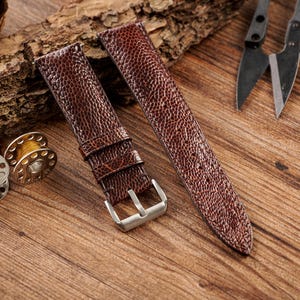 Brown Ostrich Foot Leather Watch Strap 24mm 22mm 20mm Handmade Leather Watch Band, personalized leather watch strap,18mm 16mm 14mm all size:
