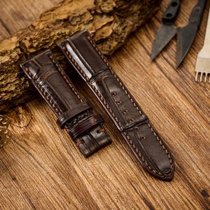 Dark Brown Alligator Leather Watch Strap, high quality watch band, alligator leather watch band, 24mm,22mm,21mm,20mm,19mm,18mm,16mm,14mm:
