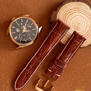 Reddish Brown Alligator Leather Watch Strap, high quality watch strap, custom leather watch strap, 24mm,22mm,21mm,20mm,19mm,18mm,16mm,14mm: