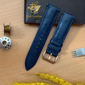 Navy Blue Ostrich Leather Watch Strap 24mm 22mm 20mm Handmade Leather Watch Band, Ostrich Foot Leather Watch Band, 18mm 16mm 14mm all size.