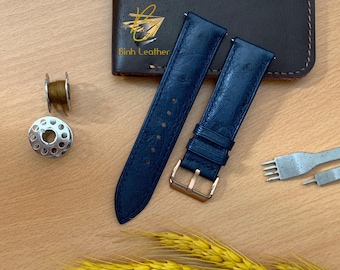 Navy Blue Ostrich Leather Watch Strap 24mm 22mm 20mm Handmade Leather Watch Band, Ostrich Foot Leather Watch Band, 18mm 16mm 14mm all size.