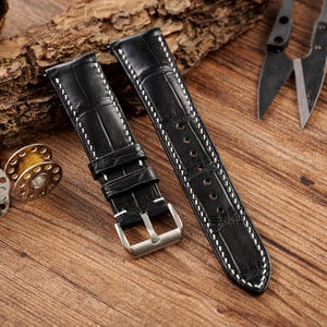 Black Alligator Leather Watch Strap, high quality watch band, custom alligator watch strap, 24mm,22mm,21mm,20mm,19mm,18mm,16mm,14mm.