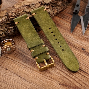 Olive Green Pueblo Leather Watch Strap, Italian leather watch strap, high quality watch strap, custom leather watch strap, custom all size: