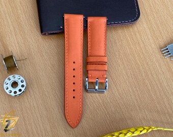 Orange Swift Lederarmband, handgefertigtes Lederarmband, hochwertiges Uhrenarmband, alle Größen, 24 mm, 22 mm, 21 mm, 20 mm, 19 mm, 18 mm, 16 mm.