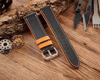 Correa de reloj de cuero Swift negro y naranja, correa de reloj de alta calidad, correa de reloj de cuero personalizada, 24 mm, 22 mm, 21 mm, 20 mm, 19 mm, 18 mm, 16 mm, 14 mm: