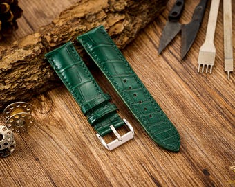Green Alligator Leather Watch Strap, high quality watch band, alligator leather watch band, 24mm,22mm,21mm,20mm,19mm,18mm,16mm,14mm.