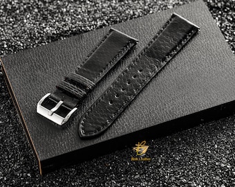 Black Snake Leather Watch Strap ,Custom Watch Band 24mm 22mm 20mm Handmade Leather Watch Strap, Snake Leather Watch Band, 18mm 16mm 14mm: