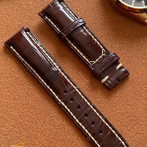 Dark Brown Alligator Leather Watch Strap, high quality watch strap, custom leather watch strap, 24mm,22mm,21mm,20mm,19mm,18mm,16mm,14mm.