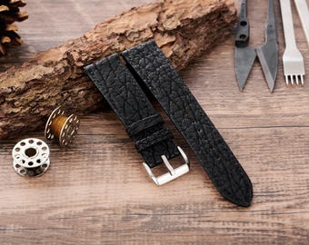 Black Shark Leather Watch Strap, Custom Watch Band, Handmade Leather Watch Strap, shark skin strap, 22mm20mm18mm16mm14mm.