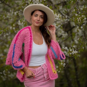 Croche hexagon cardigan Pink delight