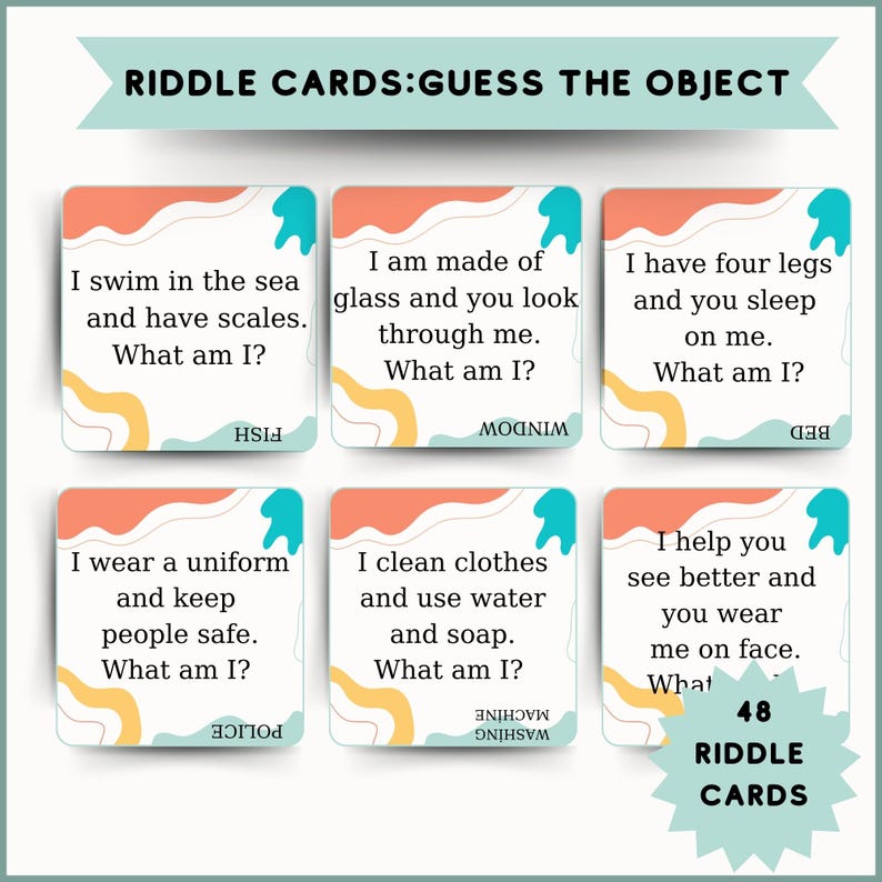 Flashcard On Riddle Riddle Flash Cards for Kids: Printable Educational Guessing Game - Etsy ...
