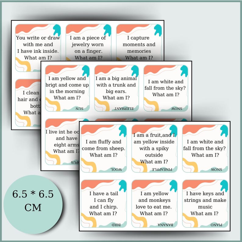 Flashcard On Riddle Riddle Flash Cards for Kids: Printable Educational Guessing Game - Etsy ...