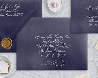 Guia de caligrafia de 2 peças e modelo de endereçamento de envelope, caligrafia digital faça você mesmo, envelopes de casamento, modelo Canva, download instantâneo