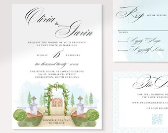 Pacote de convite de casamento de 3 peças, modelo Canva editável para convite, RSVP e pacote de cartão de detalhes, download instantâneo
