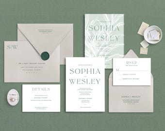 Pacote de convite de casamento de 5 peças, modelo Canva editável para convite, RSVP, cartão de detalhes e pacote de envelope, download instantâneo