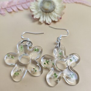 White and green flower earrings