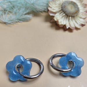 Blue flower hoop earrings