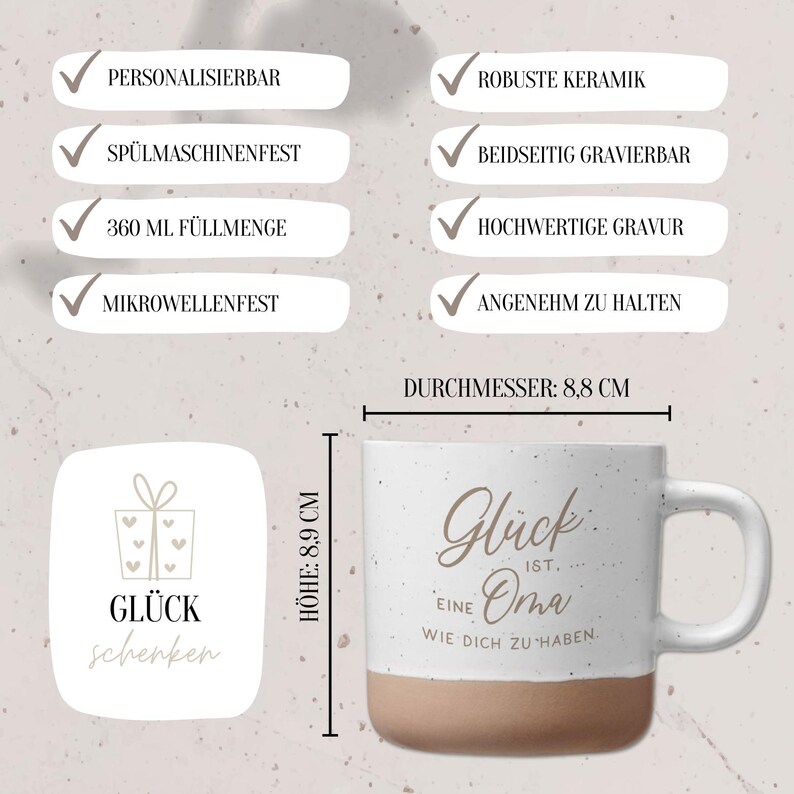 Tasse personalisiert / Geschenk Oma / Geschenk Mama / Weihnachtsgeschenk von Kind / Glück ist / Kaffeetasse Steinoptik / Keramik Weihnachten