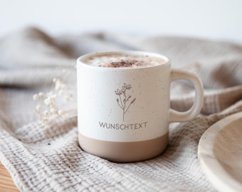 Mug with personalized engraving as a Christmas gift / Personalized mug with your text / Stoneware with your own engraving / Flower + personalized text