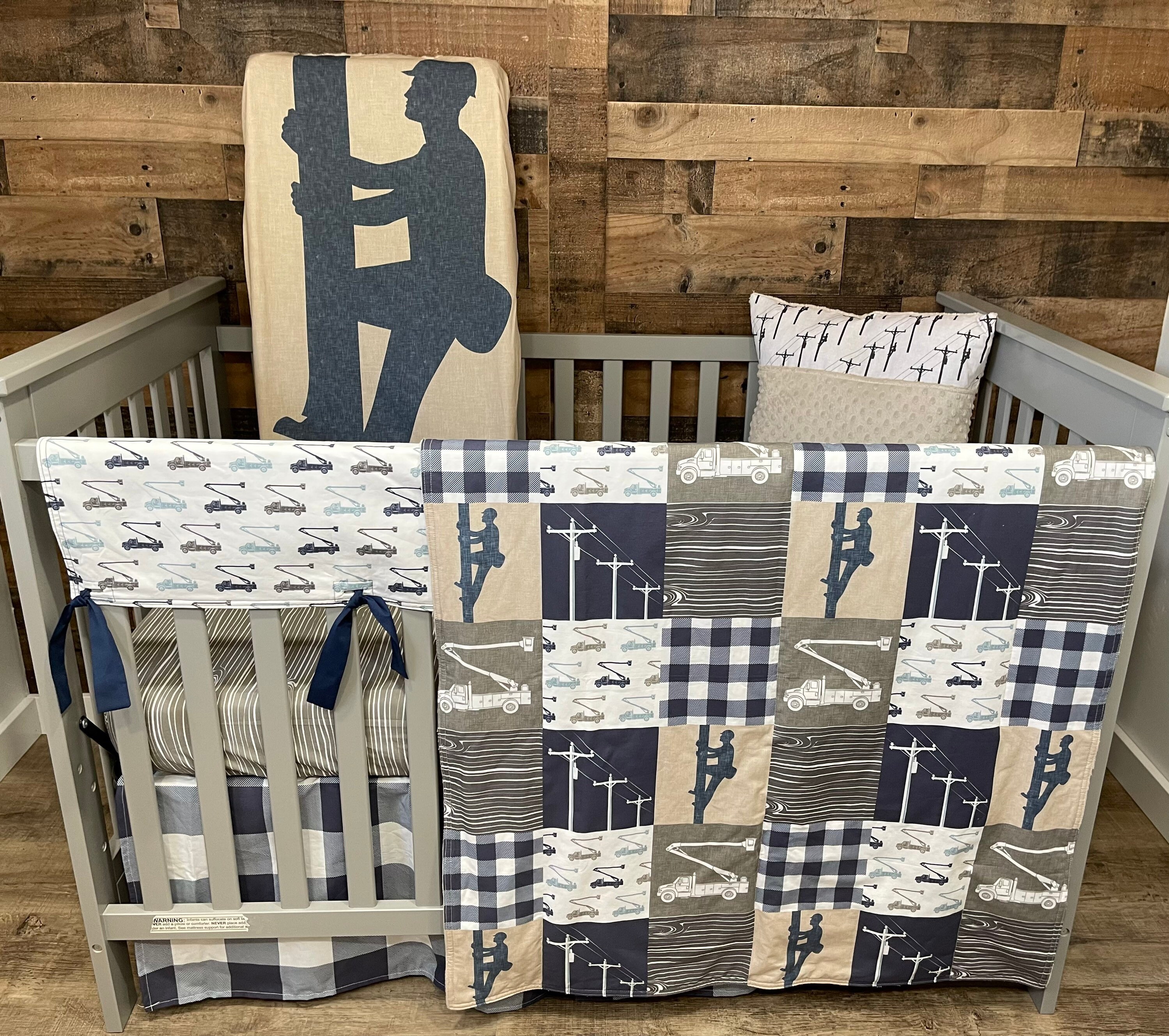 Custom Baby Nursery Bedding Set , Baby , Linesman , Baby Bedding , Line Man , Crib , Toddler , Babylooms