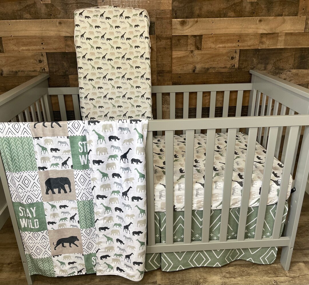 Baby Gender Neutral Nursery Bedding Set , Baby , Elephant , Giraffe ...