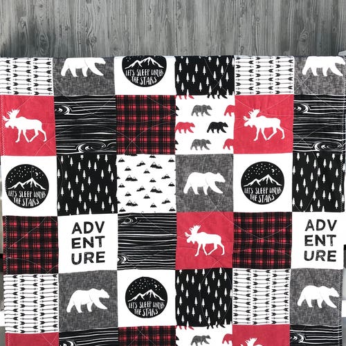 Baby shops Boy Quilt , Baby/Toddler Blanket , Woodland Bear , Moose, Arrow , Buck Forest , Baby Bedding , Crib Bedding , Babylooms