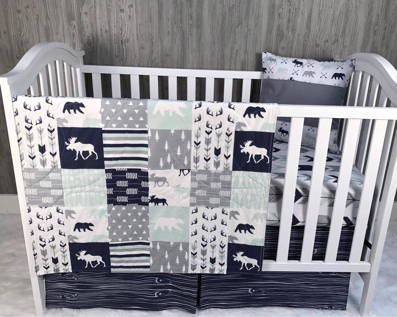 Baby Nursery Bedding Set Baby Woodland Moose Bear Etsy Canada