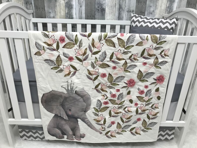 elephant chevron crib bedding