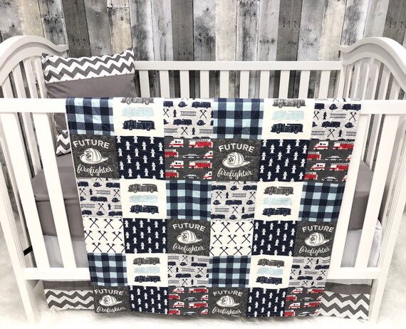 4pc HEROES Toddler COMFORTER SHEETS SET Bed in a Bag Crib Firemen Police boys
