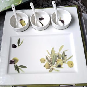Provencal style serving dish with 3 bowls. Porcelain.